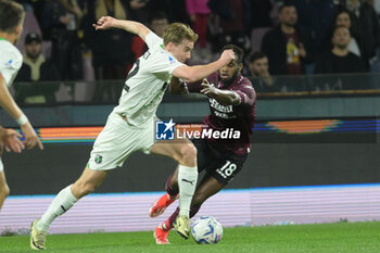 2024-04-05 - Kristian Thorstvedt of U.S. Sassuolo competes for the ball with Lassana Coulibaly of US Salernitana 1919 during Serie A between US Salernitana 1919 vs US Sassuolo at Arechi Stadium - US SALERNITANA VS US SASSUOLO - ITALIAN SERIE A - SOCCER