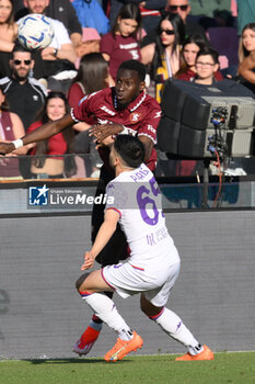 2024-04-21 - Fabiano Parisi of ACF Fiorentina competes for the ball with Domagoj Bradaric of US Salernitana 1919 during the Serie A Match Between US Salernitana 1919 vs AC at Arechi Stadium - US SALERNITANA VS ACF FIORENTINA - ITALIAN SERIE A - SOCCER