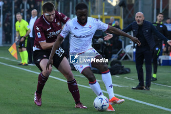 2024-04-21 - Lorenzo Pirola of US Salernitana 1919 competes for the ball with Jonathan Ikone of ACF Fiorentina during the Serie A Match Between US Salernitana 1919 vs AC at Arechi Stadium - US SALERNITANA VS ACF FIORENTINA - ITALIAN SERIE A - SOCCER