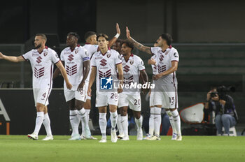 2024-09-20 - Antonio Sanabria of Torino FC and Torino's players jubilates after scoring the goal during Hellas Verona FC vs Torino FC , 5° Serie A Enilive 2024-25 game at Marcantonio Bentegodi Stadium in Verona (VR), Italy, on September 20, 2024. - HELLAS VERONA FC VS TORINO FC - ITALIAN SERIE A - SOCCER