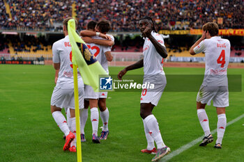 2024-10-20 - Danilo Cataldi of Fiorentina celebrates after scoring a goal with teammates - US LECCE VS ACF FIORENTINA - ITALIAN SERIE A - SOCCER