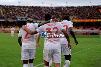 2024-10-20 - Danilo Cataldi of Fiorentina celebrates after scoring a goal with Dodo of Fiorentina and Moise Kean of Fiorentina - US LECCE VS ACF FIORENTINA - ITALIAN SERIE A - SOCCER