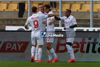 2024-10-20 - Andrea Colpani of Fiorentina celebrates after scoring a goal with Pietro Comuzzo, Lucas Beltran and Dodo of Fiorentina - US LECCE VS ACF FIORENTINA - ITALIAN SERIE A - SOCCER