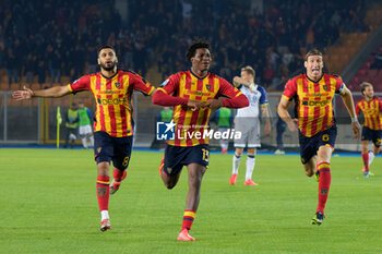 2024-10-29 - Patrick Dorgu of US Lecce celebrates after scoring a goal with Hamza Rafia of US Lecce and Federico Baschirotto of US Lecce - US LECCE VS HELLAS VERONA FC - ITALIAN SERIE A - SOCCER