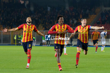 2024-10-29 - Patrick Dorgu of US Lecce celebrates after scoring a goal with Hamza Rafia of US Lecce and Federico Baschirotto of US Lecce - US LECCE VS HELLAS VERONA FC - ITALIAN SERIE A - SOCCER