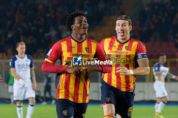 2024-10-29 - Patrick Dorgu of US Lecce celebrates after scoring a goal with Federico Baschirotto of US Lecce - US LECCE VS HELLAS VERONA FC - ITALIAN SERIE A - SOCCER