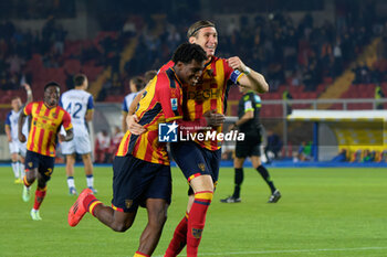 2024-10-29 - Patrick Dorgu of US Lecce celebrates after scoring a goal with Federico Baschirotto of US Lecce - US LECCE VS HELLAS VERONA FC - ITALIAN SERIE A - SOCCER