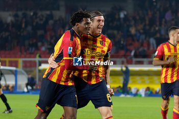 2024-10-29 - Patrick Dorgu of US Lecce celebrates after scoring a goal with Federico Baschirotto of US Lecce - US LECCE VS HELLAS VERONA FC - ITALIAN SERIE A - SOCCER