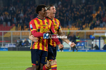 2024-10-29 - Patrick Dorgu of US Lecce celebrates after scoring a goal with Federico Baschirotto of US Lecce - US LECCE VS HELLAS VERONA FC - ITALIAN SERIE A - SOCCER