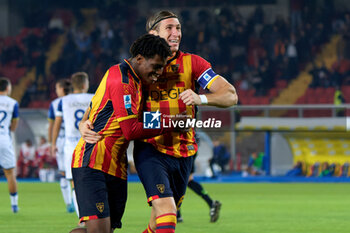 2024-10-29 - Patrick Dorgu of US Lecce celebrates after scoring a goal with Federico Baschirotto of US Lecce - US LECCE VS HELLAS VERONA FC - ITALIAN SERIE A - SOCCER