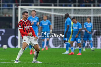 2024-10-29 - Alvaro Morata of AC Milan celebrates after scoring a goal (goal will be disallowed by Video Assistant Referee due to offside) during Serie A 2024/25 football match between AC Milan and SSC Napoli at San Siro Stadium - AC MILAN VS SSC NAPOLI - ITALIAN SERIE A - SOCCER