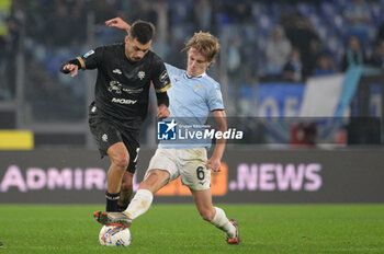 2024-11-04 - Cagliari's Gianluca Gaetano and Lazio’s Nicolo Rovella during the Italian Football Championship League A 2024/2025 match between SS Lazio vs Cagliari Calcio at the Olimpic Stadium in Rome on 04 November 2024. - SS LAZIO VS CAGLIARI CALCIO - ITALIAN SERIE A - SOCCER