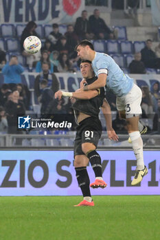 2024-11-04 - Cagliari's Roberto Piccoli and Lazio’s Alessio Romagnoli during the Italian Football Championship League A 2024/2025 match between SS Lazio vs Cagliari Calcio at the Olimpic Stadium in Rome on 04 November 2024. - SS LAZIO VS CAGLIARI CALCIO - ITALIAN SERIE A - SOCCER