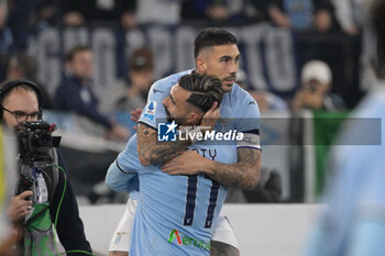 2024-11-04 - Lazio’s Mattia Zaccagni celebrates after scoring the goal 2-1 during the Italian Football Championship League A 2024/2025 match between SS Lazio vs Cagliari Calcio at the Olimpic Stadium in Rome on 04 November 2024. - SS LAZIO VS CAGLIARI CALCIO - ITALIAN SERIE A - SOCCER