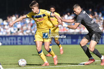 2024-11-03 - Charles De Ketelaere of Atalanta BC competes for the ball with Alessandro Buongiorno of SSC Napoli during the Serie A Enelive betwee SSC Napoli vs Atalanta BC at Diego Armando MAradona Stadium - SSC NAPOLI VS ATALANTA BC - ITALIAN SERIE A - SOCCER