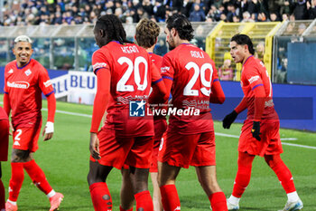 2024-11-24 - Moise Kean(ACF Fiorentina)celebrates his goal 2-0 Soccer - Italian ,Serie A - Como 1907 vs ACF Fiorentina , 2024-25 game at Stadio Giuseppe Sinigaglia in Como (CO), Italy, 24.11.2024. Photo by Marius Bunduc/LiveMedia - COMO 1907 VS ACF FIORENTINA - ITALIAN SERIE A - SOCCER