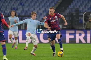 2024-11-24 - Bologna's Tommaso Pobega and Lazio's Nicolo' Rovella   during the Italian Football Championship League A 2024/2025 match between SS Lazio vs Bologna FC at the Olimpic Stadium in Rome on 24 November 2024. - SS LAZIO VS BOLOGNA FC - ITALIAN SERIE A - SOCCER