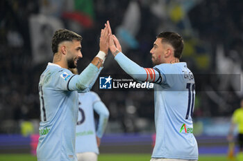 2024-11-24 - Lazio’s Mattia Zaccagni  and Lazio’s Taty Castellanos celebrates after scoring the goal 2-0 during the Italian Football Championship League A 2024/2025 match between SS Lazio vs Bologna FC at the Olimpic Stadium in Rome on 24 November 2024. - SS LAZIO VS BOLOGNA FC - ITALIAN SERIE A - SOCCER