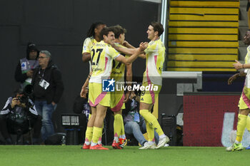 2024-11-02 - Nicolò Savona of Juventus FC celebrates after scoring during Udinese Calcio vs Juventus FC, 11° Serie A Enilive 2024-25 game at Bluenergy stadium in Udine (UD), Italy, on November 02, 2024. - UDINESE CALCIO VS JUVENTUS FC - ITALIAN SERIE A - SOCCER