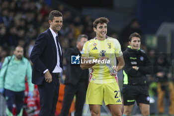 2024-11-02 - Thiago Motta Head Coach of Juventus FC speaks to Andrea Cambiaso of Juventus FC during Udinese Calcio vs Juventus FC, 11° Serie A Enilive 2024-25 game at Bluenergy stadium in Udine (UD), Italy, on November 02, 2024. - UDINESE CALCIO VS JUVENTUS FC - ITALIAN SERIE A - SOCCER