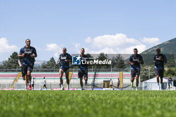 2024-07-26 - Napoli's Italian defender Francesco Mezzoni, Napoli's Italian defender Pasquale Mazzocchi, Napoli's Italian defender Leonardo Spinazzola, Walid Cheddira and Napoli's Belgian forward Cyril Ngonge during SSC Napoli's 2024-25 preseason training camp in Castel Di Sangro, Abruzzo, Italy. - NAPOLI - PRESS CONFERENCE AND TRAINING - ITALIAN SERIE A - SOCCER