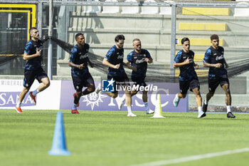 2024-07-26 - SSC Napoli's Italian defender Alessandro Buongiorno, Napoli's Italian midfielder Michael Folorunsho, Napoli's Georgian forward Khvicha Kvaratskhelia, Napoli's Slovak midfielder Stanislav Lobotka, SSC Napoli's Italian forward Giacomo Raspadori and Napoli's Italian defender Giovanni Di Lorenzo during SSC Napoli's 2024-25 preseason training camp in Castel Di Sangro, Abruzzo, Italy. - NAPOLI - PRESS CONFERENCE AND TRAINING - ITALIAN SERIE A - SOCCER