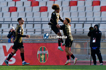 2024-01-13 - Mehdi Dorval of SSC Bari celebrates after scoring a goal with Ismail Achik of SSC Bari - SSC BARI VS TERNANA CALCIO - ITALIAN SERIE B - SOCCER