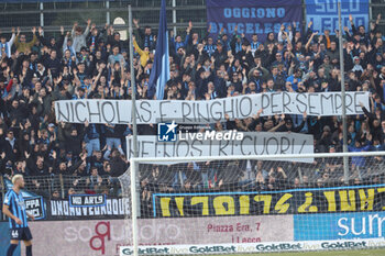 2024-02-03 - Fans of Lecco with a banner for two young fans that passed away, Nicholas and Simone Combi, during the Serie BKT match between Lecco and Cremonese at Stadio Mario Rigamonti-Mario Ceppi on February 3, 2024 in Lecco, Italy.
(Photo by Matteo Bonacina/LiveMedia) - LECCO 1912 VS US CREMONESE - ITALIAN SERIE B - SOCCER