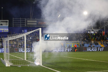 2024-02-03 - A smoke interrupts the match during the Serie BKT match between Lecco and Cremonese at Stadio Mario Rigamonti-Mario Ceppi on February 3, 2024 in Lecco, Italy.
(Photo by Matteo Bonacina/LiveMedia) - LECCO 1912 VS US CREMONESE - ITALIAN SERIE B - SOCCER