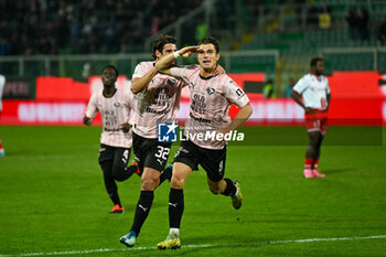 2024-02-02 - Happines of Jacopo Segre (Palermo F.C.) after scores a goal during the Italian Serie BKT match between Palermo F.C. vs S.S.C. Bari on 1st February 2024 at the Renzo Barbera stadium in Palermo, Italy - PALERMO FC VS SSC BARI - ITALIAN SERIE B - SOCCER