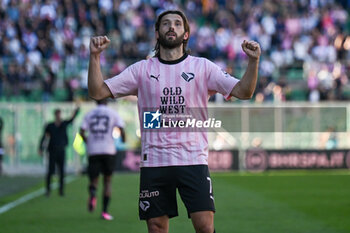 2024-04-06 - Happiness of Leonardo Mancuso (Palermo F.C.) after scores a goal during the Italian Serie BKT match between Palermo F.C. vs. U.C. Sampdoria on 6th of April 2024 at the Renzo Barbera stadium in Palermo, Italy - PALERMO FC VS UC SAMPDORIA - ITALIAN SERIE B - SOCCER