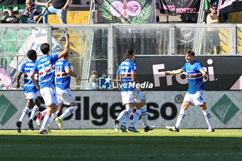 2024-04-06 - Happiness of Giovanni Leoni U.C. Sampdoria after scores a goal during the Italian Serie BKT match between Palermo F.C. vs. U.C. Sampdoria on 6th of April 2024 at the Renzo Barbera stadium in Palermo, Italy - PALERMO FC VS UC SAMPDORIA - ITALIAN SERIE B - SOCCER
