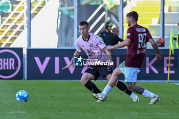 2024-04-27 - Kristoffer Lund (Palermo F.C.) and Manolo Portanova (A.C. Reggiana 1919) during the Italian Serie BKT match between Palermo F.C. vs A.C. Reggiana 1919 on 27th April 2024 at the Renzo Barbera stadium in Palermo, Italy - PALERMO FC VS AC REGGIANA - ITALIAN SERIE B - SOCCER