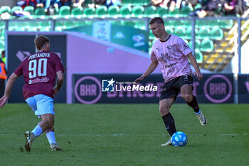2024-04-27 - Kristoffer Lund (Palermo F.C.) and Manolo Portanova (A.C. Reggiana 1919) during the Italian Serie BKT match between Palermo F.C. vs A.C. Reggiana 1919 on 27th April 2024 at the Renzo Barbera stadium in Palermo, Italy - PALERMO FC VS AC REGGIANA - ITALIAN SERIE B - SOCCER