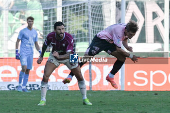 2024-10-06 - Foul of Roberto Soriano (Salernitana) on Jacopo Segre (Palermo F.C.) during the Italian Serie BKT match between Palermo F.C. vs Salernitana 6th October 2024 at the Renzo Barbera stadium in Palermo, Italy - PALERMO FC VS US SALERNITANA - ITALIAN SERIE B - SOCCER