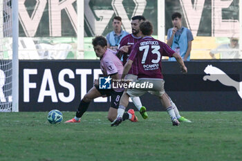 2024-10-06 - Jacopo Segre (Palermo F.C.) in action against Lorenzo Amatucci (Salernitana) during the Italian Serie BKT match between Palermo F.C. vs Salernitana 6th October 2024 at the Renzo Barbera stadium in Palermo, Italy - PALERMO FC VS US SALERNITANA - ITALIAN SERIE B - SOCCER