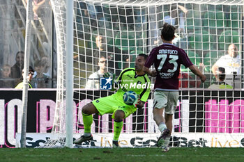 2024-10-06 - Luigi Sepe (Salernitana) saves the ball during the Italian Serie BKT match between Palermo F.C. vs Salernitana 6th October 2024 at the Renzo Barbera stadium in Palermo, Italy - PALERMO FC VS US SALERNITANA - ITALIAN SERIE B - SOCCER