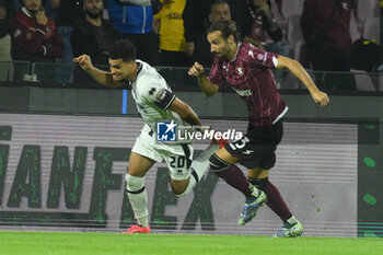 2024-10-29 - Elayis Tavsan of Cesena FC competes for the ball with Gian Marco Ferrari of US Salernitana 1941 during the Soccer BKT between US Salernitana 1919 vs Cesena FC at Arechi Stadium - US SALERNITANA VS CESENA FC - ITALIAN SERIE B - SOCCER