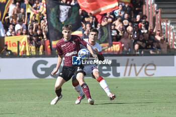 2024-09-29 - Nicolo Brighenti of US Catanzaro competes for the ball with Lorenzo Amatucci of US Salernitana 1919 during the Serie b bkt betwee US Salernitana 1919 vs US Catanzaro at Arechi Stadium - US SALERNITANA VS US CATANZARO - ITALIAN SERIE B - SOCCER