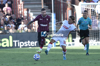 2024-09-29 - Jacopo Petriccione of US Catanzaro competes for the ball with Petar Stojanovic of US Salernitana 1919 during the Serie b bkt betwee US Salernitana 1919 vs US Catanzaro at Arechi Stadium - US SALERNITANA VS US CATANZARO - ITALIAN SERIE B - SOCCER