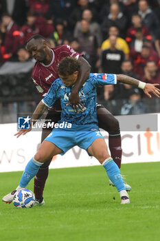 2024-10-19 - Simy Nwankwo of US Salernitana 1923 competes for the ball with Salvatore Esposito of Spezia Calcio during the Soccer BKT between US Salernitana 1919 vs Spezia Calcio at Arechi Stadium - US SALERNITANA VS SPEZIA CALCIO - ITALIAN SERIE B - SOCCER