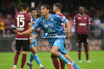 2024-10-19 - Edoardo Soleri of Spezia Calcio celebrates after scoring goal during the Soccer BKT between US Salernitana 1919 vs Spezia Calcio at Arechi Stadium - US SALERNITANA VS SPEZIA CALCIO - ITALIAN SERIE B - SOCCER