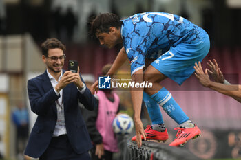 2024-10-19 - Edoardo Soleri of Spezia Calcio celebrates after scoring goal during the Soccer BKT between US Salernitana 1919 vs Spezia Calcio at Arechi Stadium - US SALERNITANA VS SPEZIA CALCIO - ITALIAN SERIE B - SOCCER