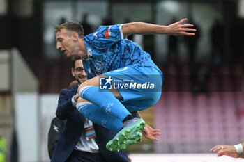 2024-10-19 - Nicolo Bertola of Spezia Calcio celebrates after scoring goal during the Soccer BKT between US Salernitana 1919 vs Spezia Calcio at Arechi Stadium - US SALERNITANA VS SPEZIA CALCIO - ITALIAN SERIE B - SOCCER