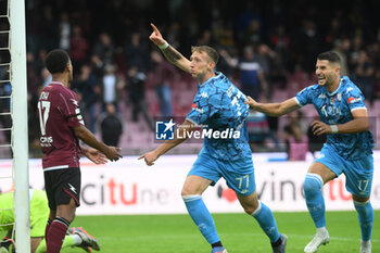 2024-10-19 - Nicolo Bertola of Spezia Calcio celebrates after scoring goal during the Soccer BKT between US Salernitana 1919 vs Spezia Calcio at Arechi Stadium - US SALERNITANA VS SPEZIA CALCIO - ITALIAN SERIE B - SOCCER