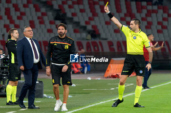 2024-10-18 - coach Fabio Caserta of US Catanzaro 1929 receives a yellow card - SSC BARI VS US CATANZARO - ITALIAN SERIE B - SOCCER