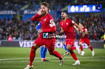 2024-01-16 - Sergio Ramos of Sevilla seen celebrating his goal during the football match valid for the round of 16 of the Copa del Rey tournament between Getafe and Sevilla played at Estadio Coliseum in Getafe, Spain. - GETAFE VS SEVILLA - SPANISH CUP - SOCCER