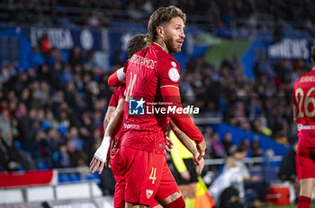 2024-01-16 - Sergio Ramos of Sevilla seen celebrating his goal with his teammates during the football match valid for the round of 16 of the Copa del Rey tournament between Getafe and Sevilla played at Estadio Coliseum in Getafe, Spain. - GETAFE VS SEVILLA - SPANISH CUP - SOCCER