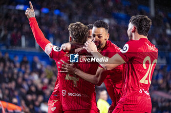 2024-01-16 - Sergio Ramos of Sevilla seen celebrating his goal with his teammates during the football match valid for the round of 16 of the Copa del Rey tournament between Getafe and Sevilla played at Estadio Coliseum in Getafe, Spain. - GETAFE VS SEVILLA - SPANISH CUP - SOCCER