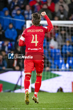 2024-01-16 - Sergio Ramos of Sevilla seen celebrating his goal during the football match valid for the round of 16 of the Copa del Rey tournament between Getafe and Sevilla played at Estadio Coliseum in Getafe, Spain. - GETAFE VS SEVILLA - SPANISH CUP - SOCCER